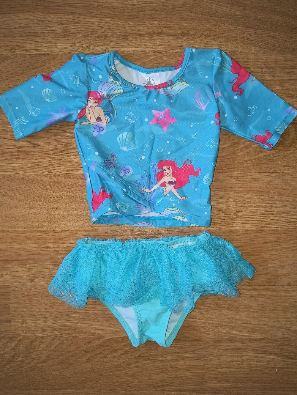 Girls' Disney Store Blue Mermaid Rash Guard Bikini Set